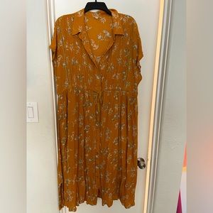 Marigold floral short sleeve button down dress